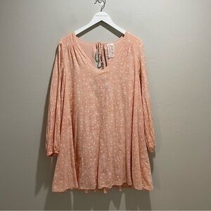 SADIE & SAGE Women’s Peach Floral Balloon Sleeve Shift Dress Open Back Size L